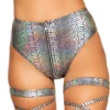 Roma R-3739, SNAKE SKIN HIGH-WAISTED RAVE SHORTS -Cheap Swathery Store 3739 Slvr 18871.1659814815