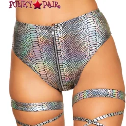 Roma R-3739, SNAKE SKIN HIGH-WAISTED RAVE SHORTS -Cheap Swathery Store 3739 Slvr 86930.1659814815