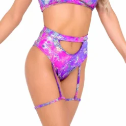 Roma R-6057 - Tie-Dye Keyhole High-Waisted Shorts With Garters