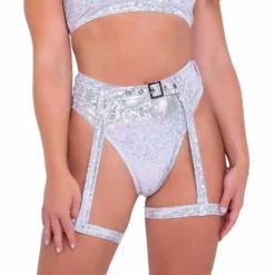 Roma R-6074 - Shimmer High-Waisted Shorts & Garter Belt -Cheap Swathery Store 6074 Wht 92379.1649305833