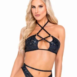 Roma R-6078 - Shimmer Bikini Top With Criss-Cross Detail -Cheap Swathery Store 6078 Blk 35255.1649307345