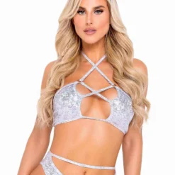 Roma R-6078 - Shimmer Bikini Top With Criss-Cross Detail -Cheap Swathery Store 6078 Wht 96860.1649307325