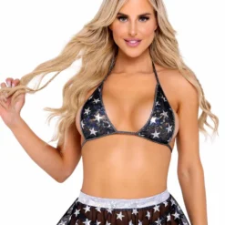R-6080 - Stars Bikini Raver Tie-Top By Roma -Cheap Swathery Store 6080 Blk 55915.1651697098