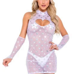 Roma R-6084 - Mesh With Stars Print Dress With Heart Cutout -Cheap Swathery Store 6084 6163 Wht 76701.1648496986
