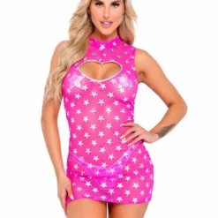Roma R-6084 - Mesh With Stars Print Dress With Heart Cutout