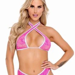 Roma R-6101 - Sequin Cross Tie Raver Top -Cheap Swathery Store 6101 HP 56735.1649345480
