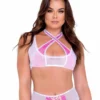 Roma R-6104 - Raver Two-Tone Mesh Crop Top -Cheap Swathery Store 6104 HPW 71821.1649351082