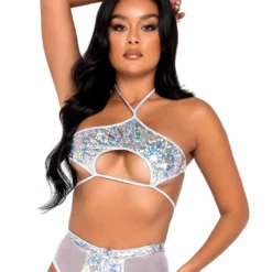Roma R-6106 - Iridescent Vinyl Cutout Raver Tie-Top