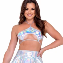 Roma R-6111 - Holographic Raver Keyhole Tie-Top