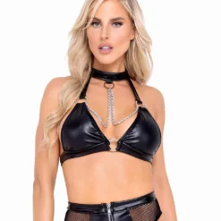 Roma R-6130 - Halter Bikini Top With Ring & Chain Detail