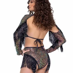 Roma R-6222 - Fringe Sequin Fishnet Shrug -Cheap Swathery Store 6220 6221 6222 Blk Back 24928.1685678601