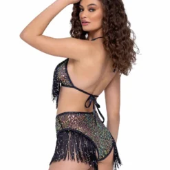 Roma R-6221 - Fringe Sequin Fishnet High Waist Short -Cheap Swathery Store 6220 6221 Blk Back 08136.1685678328