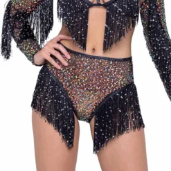 Roma R-6221 - Fringe Sequin Fishnet High Waist Short -Cheap Swathery Store 6221 Blk 70952.1685678256