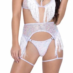 Roma R-6223 - Sequin Fishnet Fringe Garter Belt -Cheap Swathery Store 6223 6224 Wht 73084.1685686200