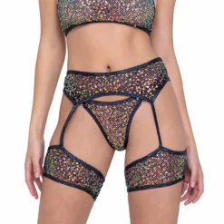 Roma R-6230 - Sequin Fishnet Garter Belt