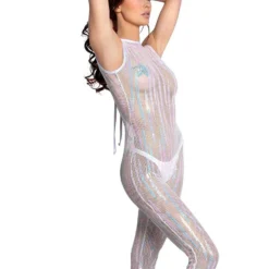 FR108, White/Cosmic Sequin Mesh Catsuit By J. Valentine -Cheap Swathery Store FR108 WHT SIDE 74685.1655747926