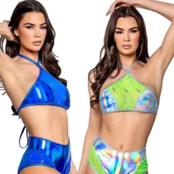 FR126, Holographic Astro Sequin Mesh Choker Top By J. Valentine