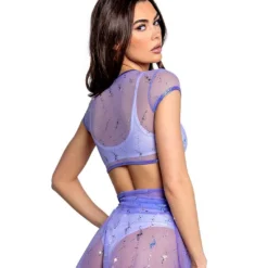 FR128, Astro Sequin Mesh Cap Sleeve Top By J. Valentine -Cheap Swathery Store FR128 LAV BACK 33306.1656608586