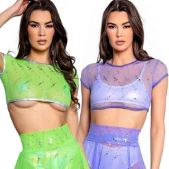 FR128, Astro Sequin Mesh Cap Sleeve Top By J. Valentine