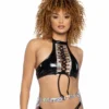 JR-108, Holo Prism & Vinyl Lace-Up Halter Top -Cheap Swathery Store JR108 BLK FT 30735.1714928464