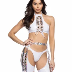 JR-108, Holo Prism & Vinyl Lace-Up Halter Top -Cheap Swathery Store JR108 JR109 JR110 WHT FT 69350.1714928529