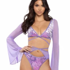 JR-133, Sequin Velvet & Mesh Wrap Top -Cheap Swathery Store JR133 LAV FT 23714.1714829481